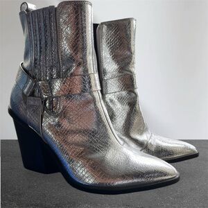 Silver Leather Ankle Boot